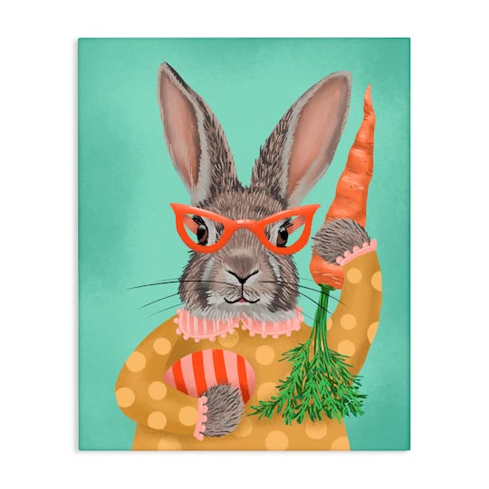 Stupell Industries Polka Dot Spring Rabbit Canvas Wall Art